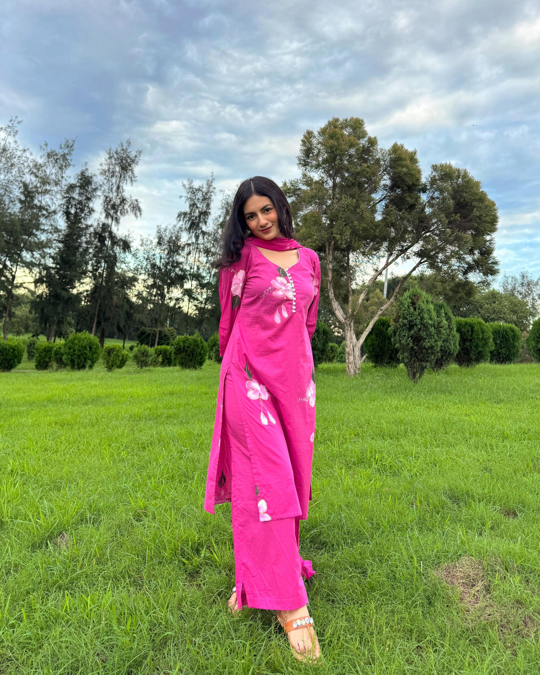 Rani hand painted kurta set with dupatta