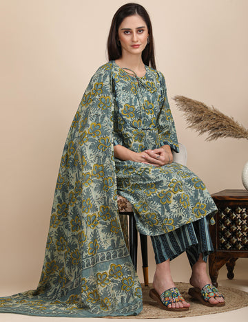 Neelanjan ajrakh kurta set with dupatta