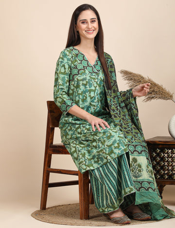 Vanaranya Ajrakh gota patti kurta set with dupatta