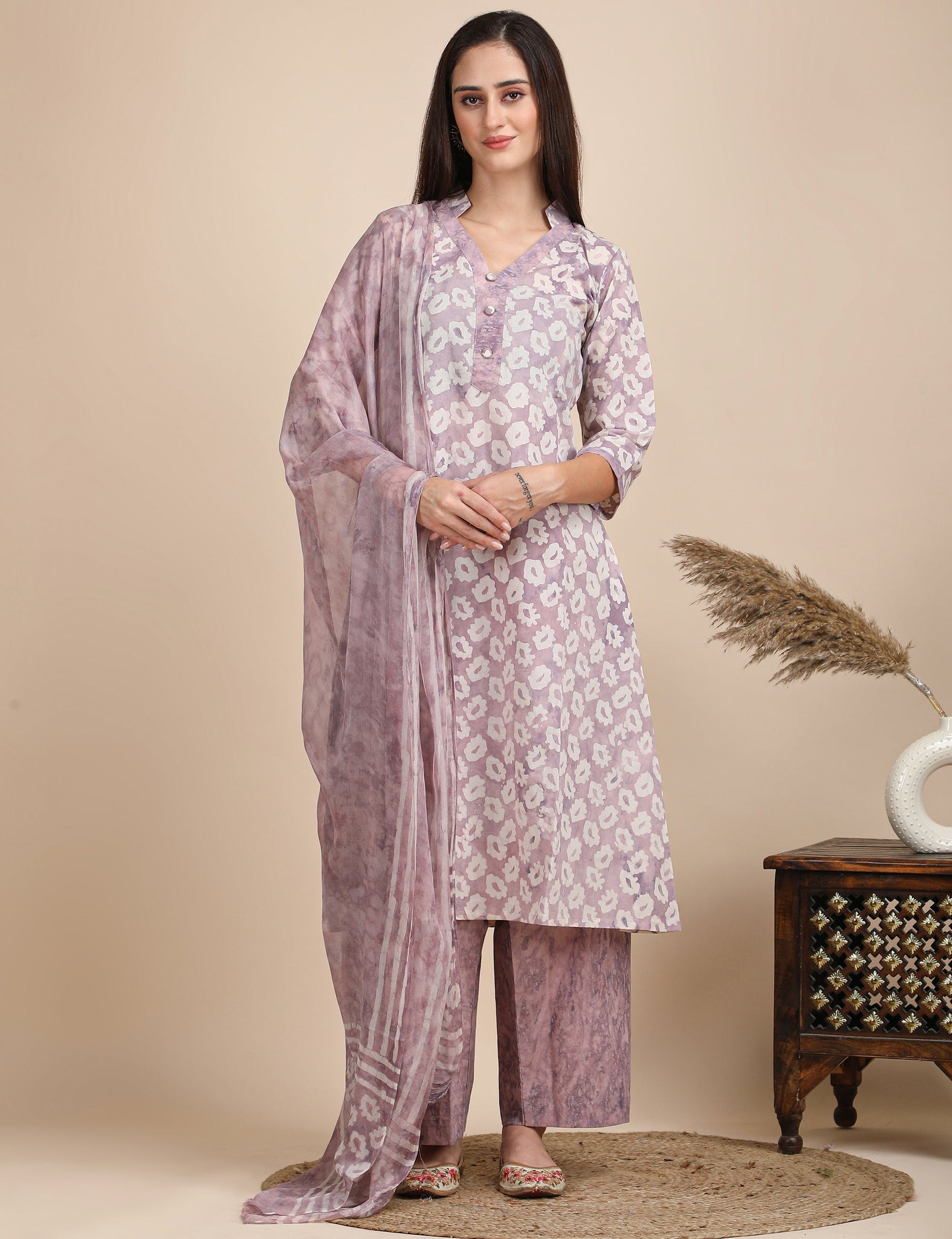 Dusty Bloom Kurta Set with dupatta