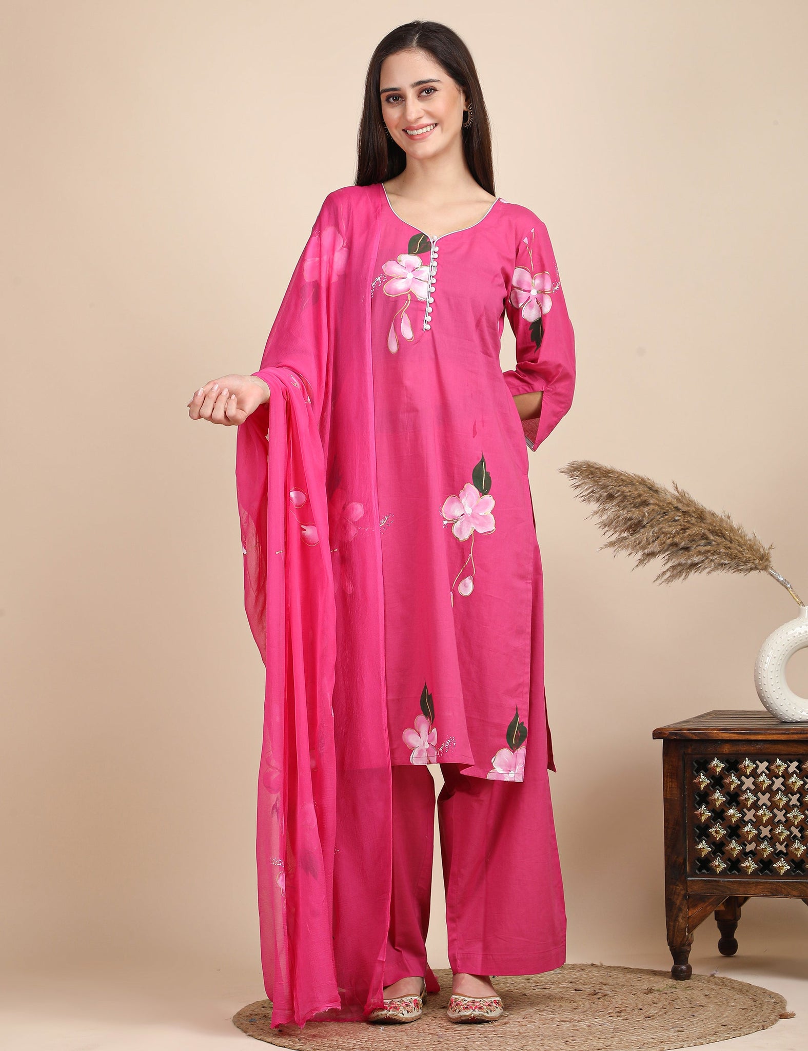 Rani hand painted kurta set with dupatta