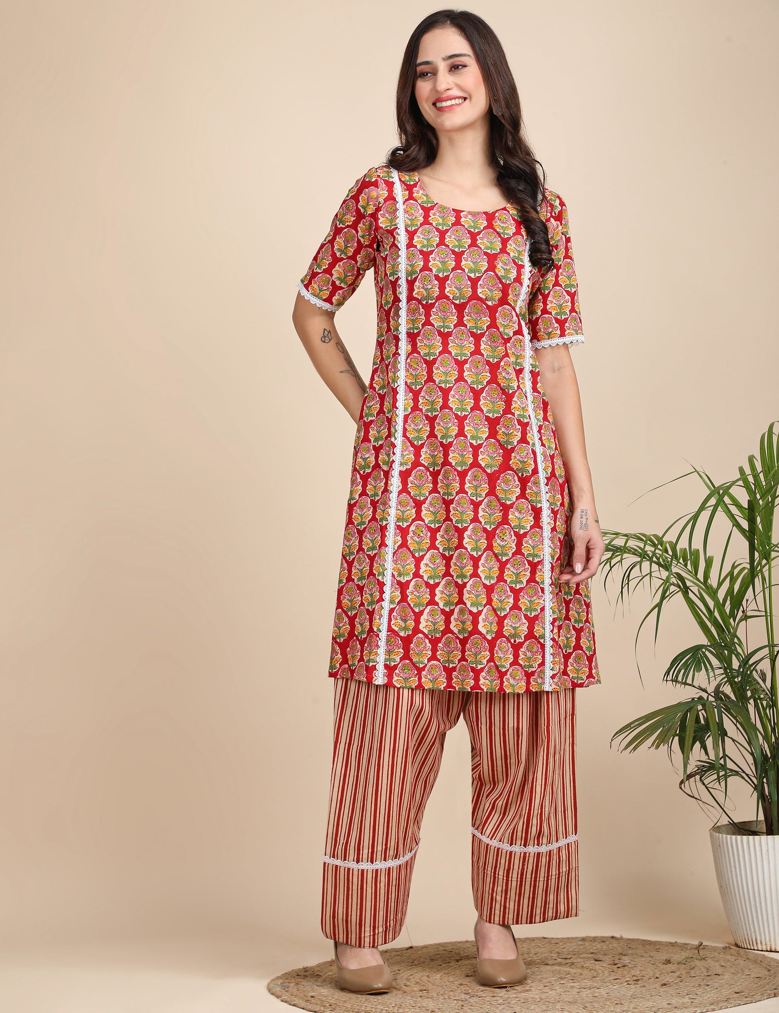 Gulnaar kurta with striped farshi salwar