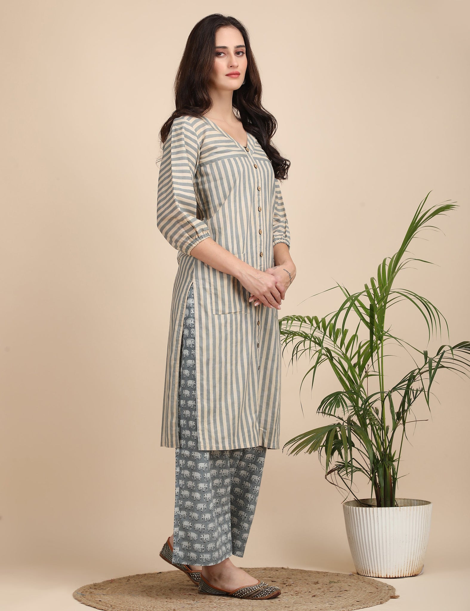Striped kurta with elephant pants Co-ord set