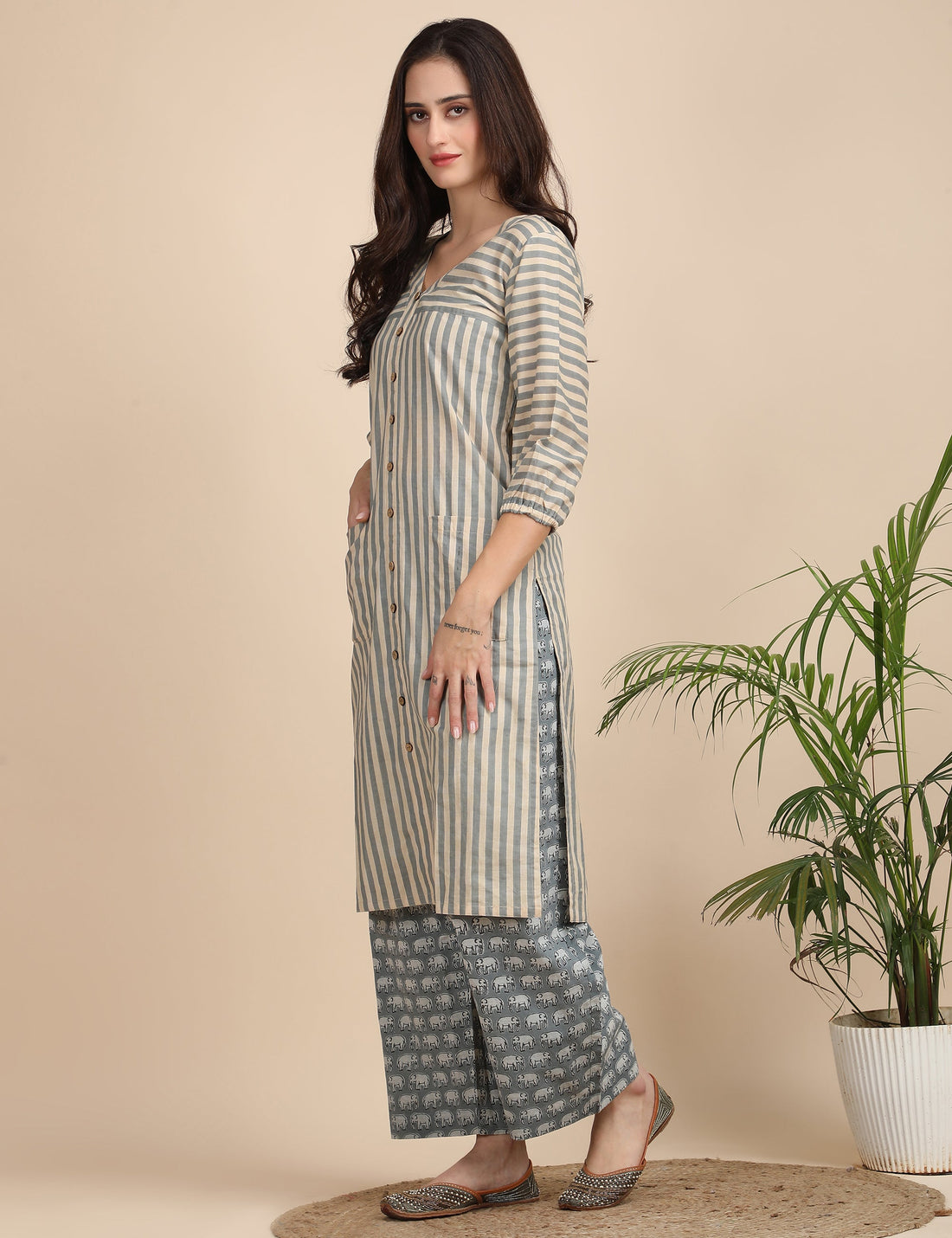Striped kurta with elephant pants Co-ord set