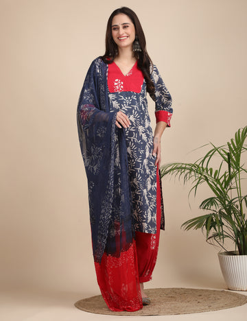 Dual bloom kurta set with afghani pants and dupatta