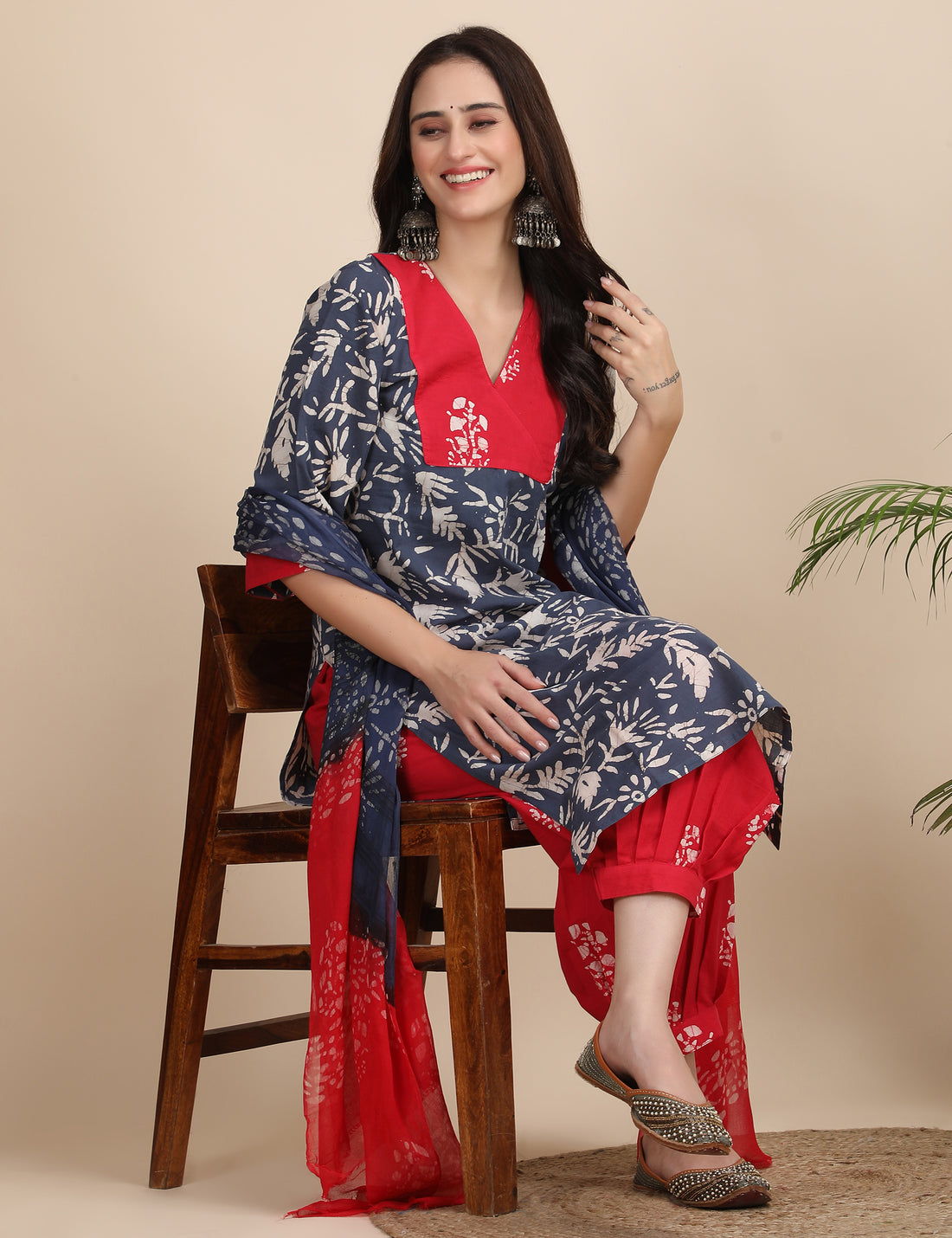 Dual bloom kurta set with afghani pants and dupatta