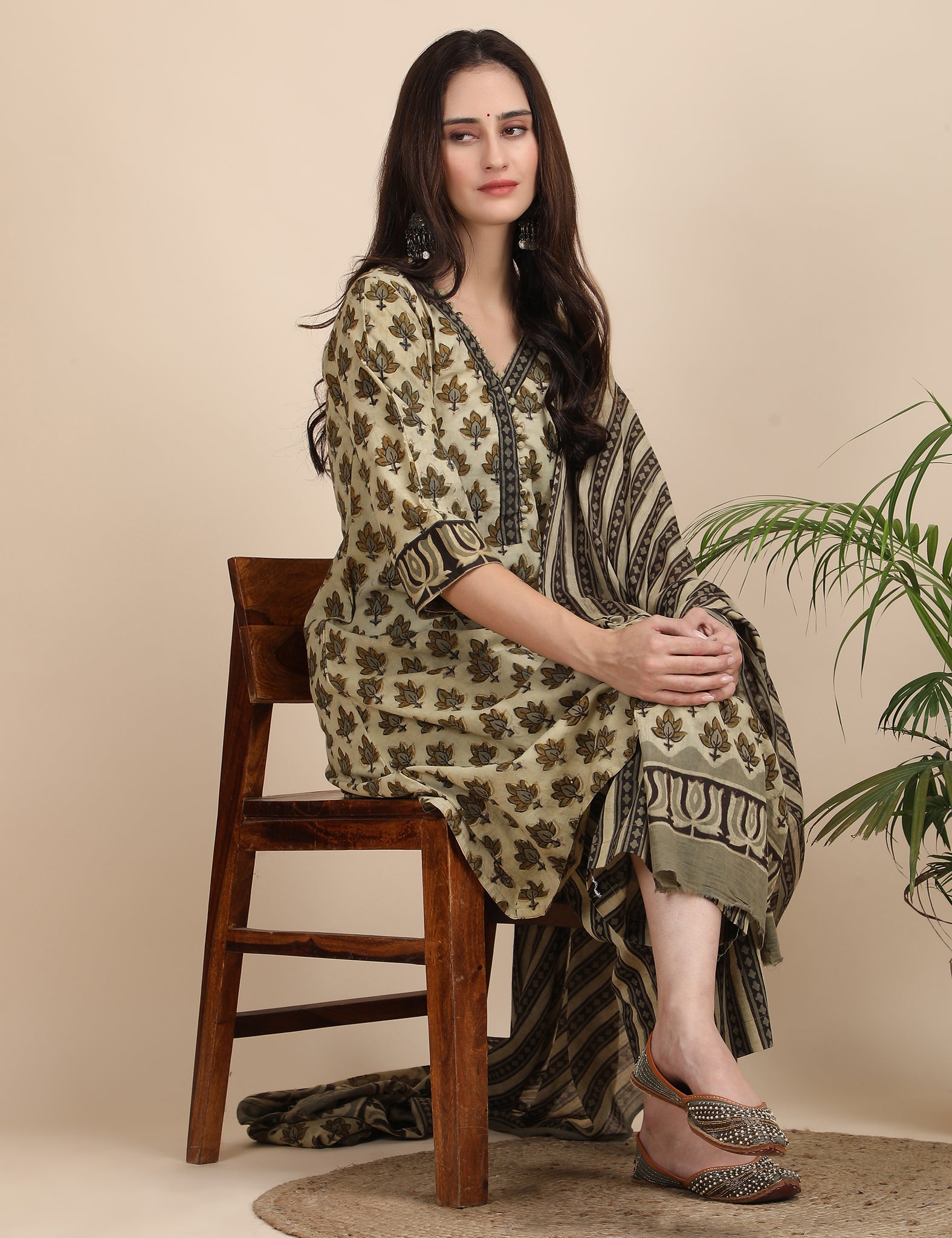Mridang ajrakh kurta set with dupatta