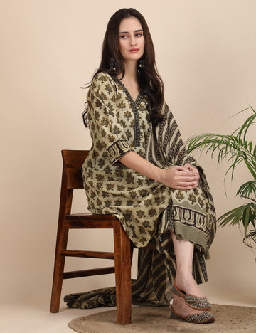 Mridang ajrakh kurta set with dupatta