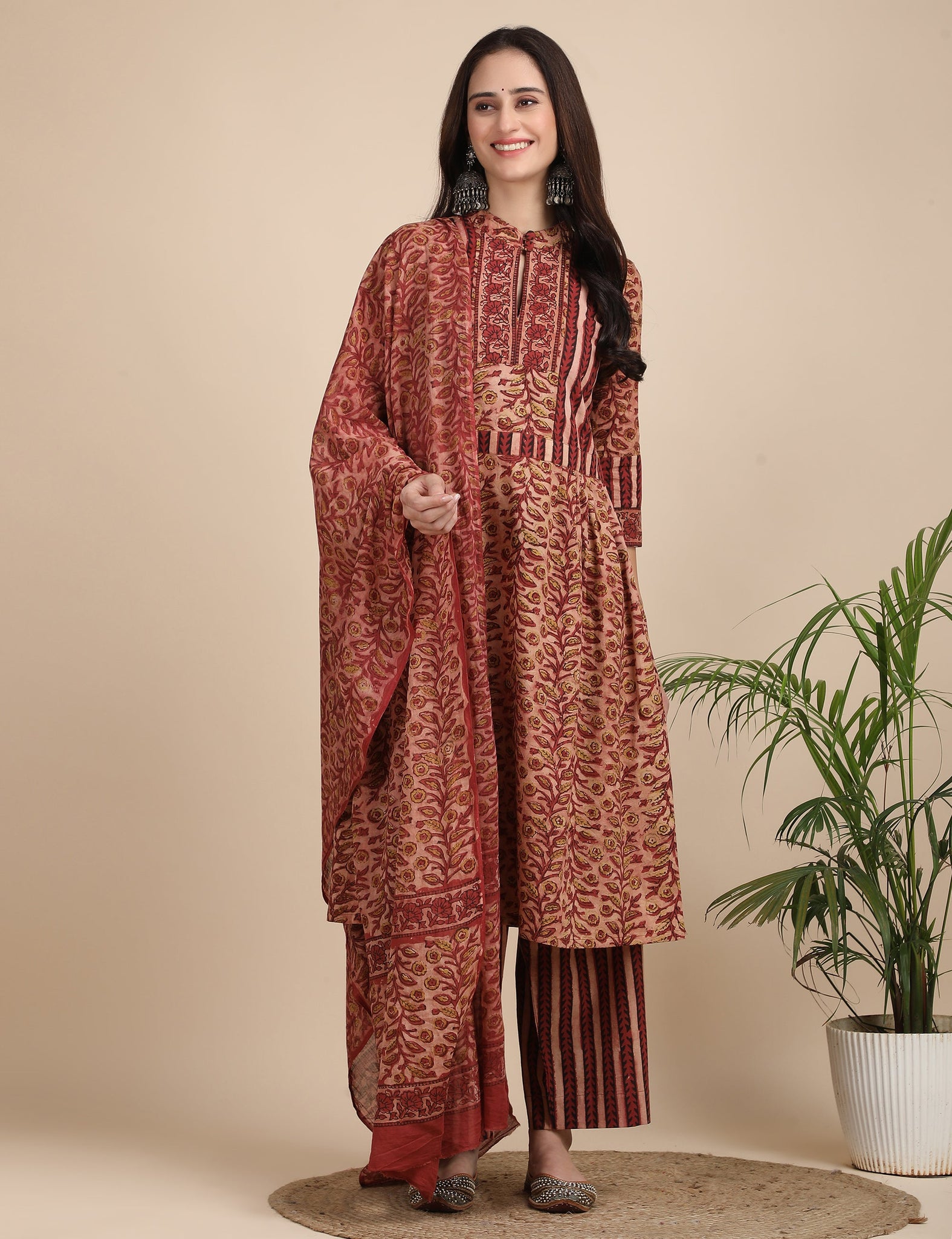 Kumkum Ajrakh Kurta set with dupatta
