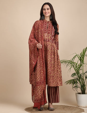 Kumkum Ajrakh Kurta set with dupatta