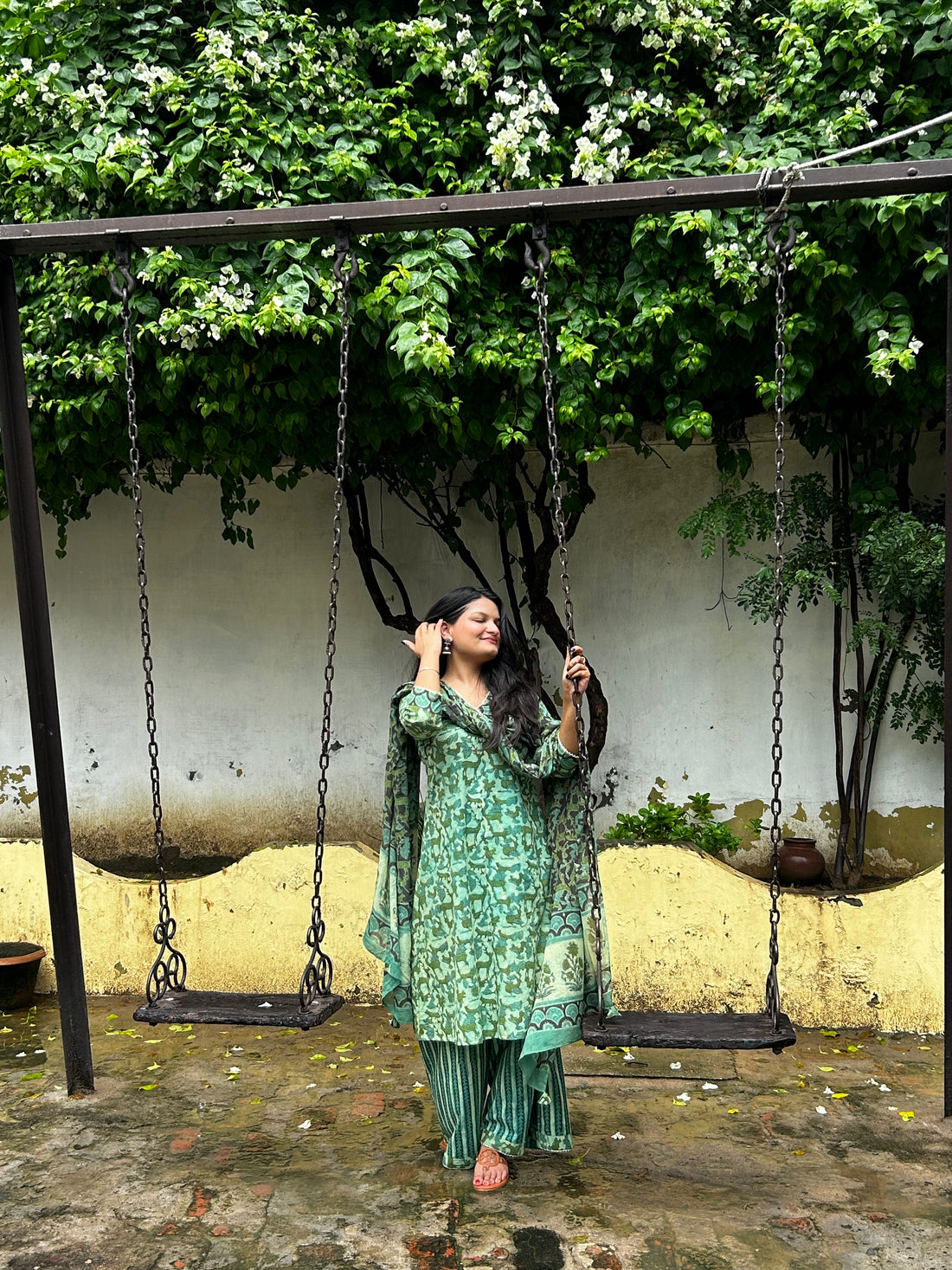 Vanaranya Ajrakh gota patti kurta set with dupatta