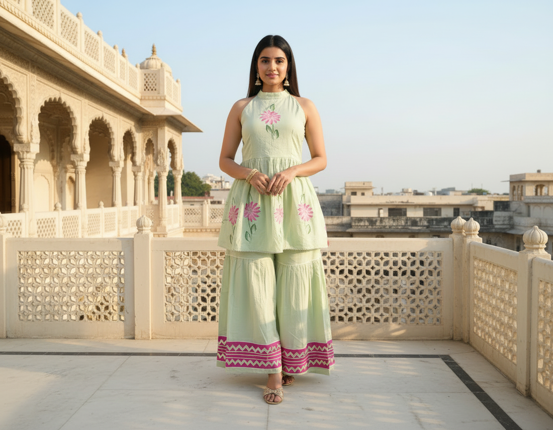 Pista Hand Painted Sharara set