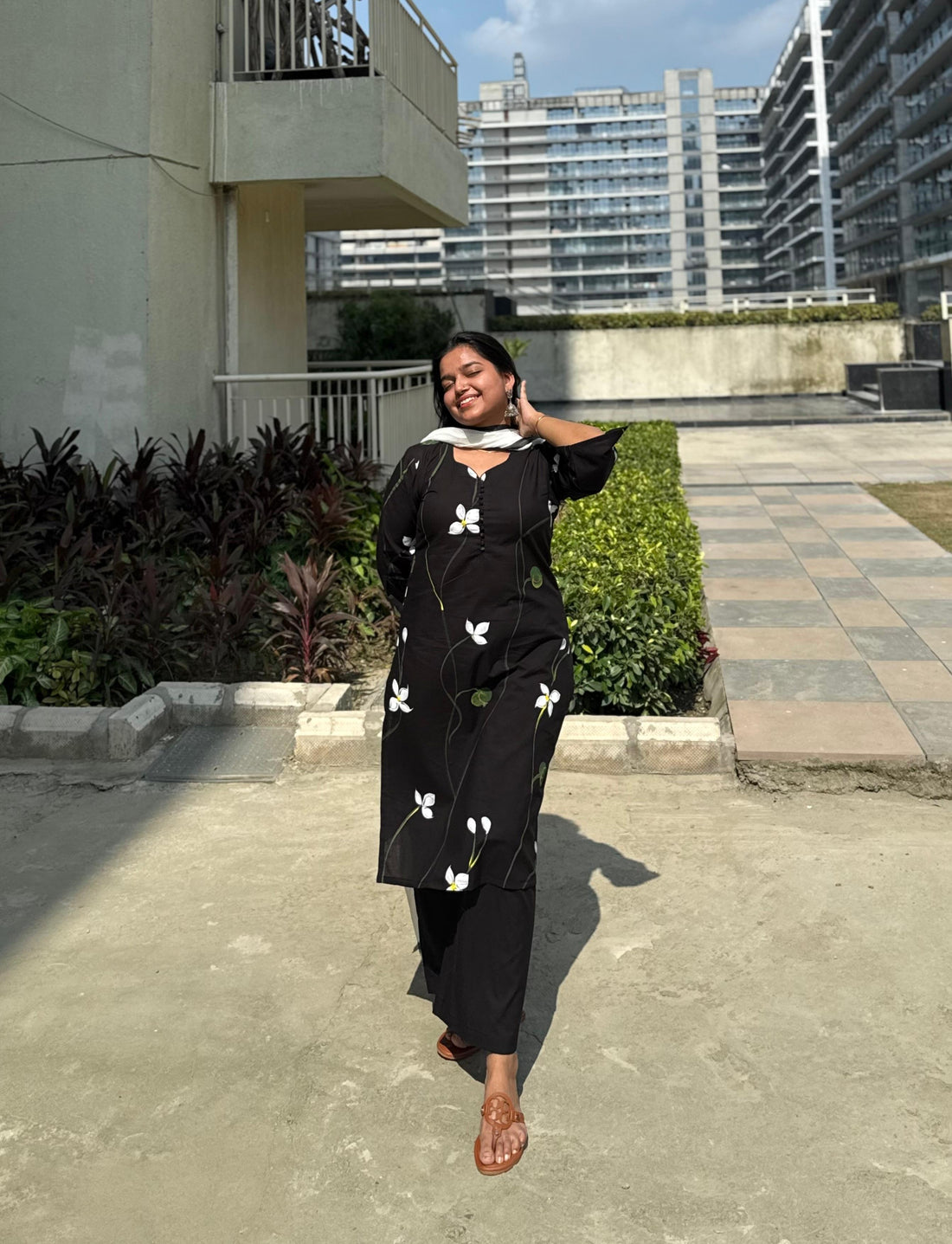 Zoya hand painted kurta set with dupatta
