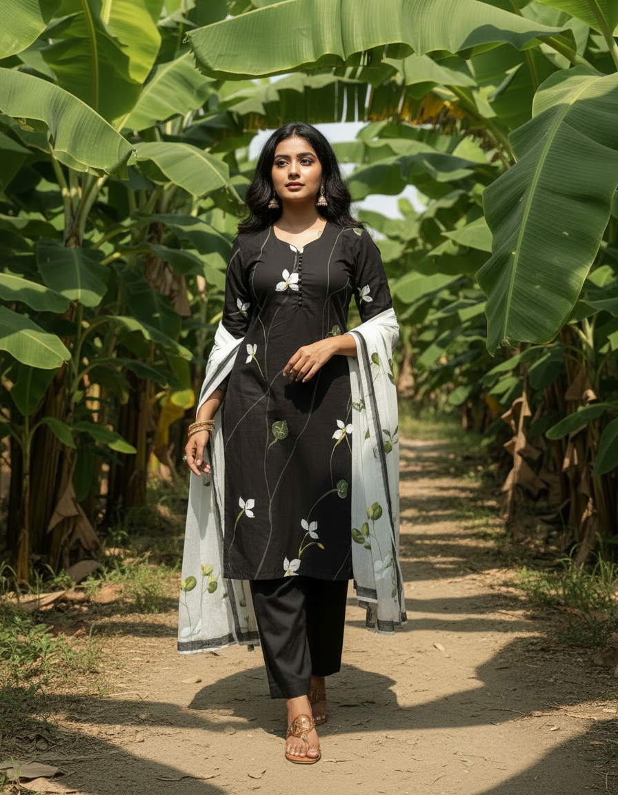 Zoya hand painted kurta set with dupatta