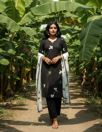 Zoya hand painted kurta set with dupatta