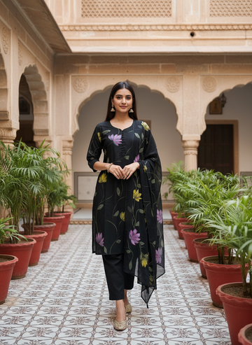 Zoya hand painted kurta set with dupatta